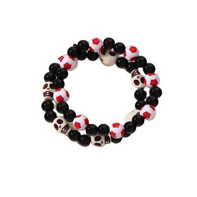 China Direct Selling Durable Fashion Jewelry New Beaded Bracelets Black Skull Stacks Personality Elastic Men Beaded Bracelets for sale