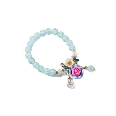 China Factory Wholesale Durable Healing Stones And Crystal Glass Beaded Bracelets Flower Shiny Blue Crystal Charm Bracelet Bangle for sale