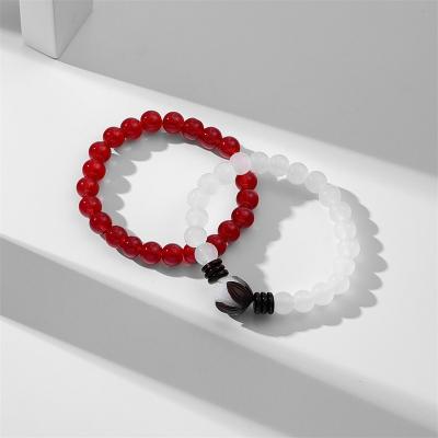 China Best Selling Durable Girls Red Glass Stretch Beaded Bracelet Crystal Bracelet Stone Wholesale Natural Healing Bracelets for sale