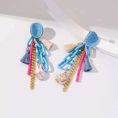 China New Design Durable Jewelry Fashion Hand Made Drop Earrings Holiday Beach Style Boho Pearl Tassel Drop Earrings for sale