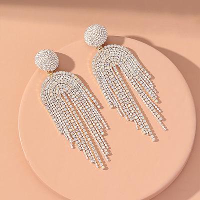 China New Design Jewelry Durable Zircon Tassel Statement Drop Earrings Shape Diamond Split Snap Drop Earrings for sale