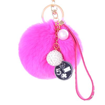 China New Style Fashion Fur Ball Key Chain Popular Candy Color Pearlescent Zinc Alloy Key Chain for sale