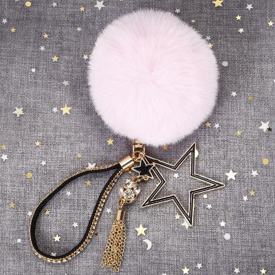 China Autumn Winter Popular Five-pointed Star Tassel Small Chain Hair Ball Car Key Pendant Exquisite Gifts for sale