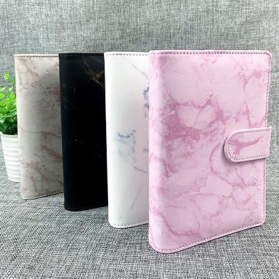 China Custom high quality a6 stationery budget binder planner loose leaf 6 holes rings PU leather journal marble spiral notebook with zipper bags for sale