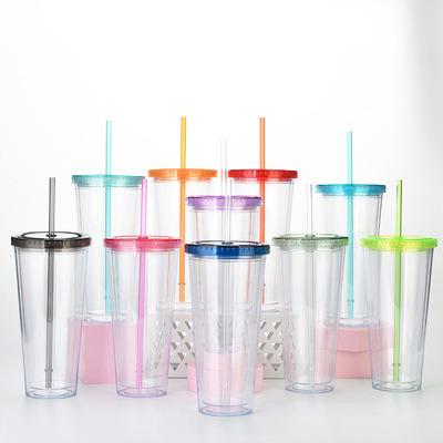 China Durable Tumblers Double Wall Acrylic Clear Drink Cups Insulated Acrylic Plastic Tumbler Set With Lid And Straw for sale