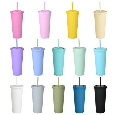 China Viable Wholesale Custom 24oz BPA Free Double Wall Tumbler Matte Mugs With Lid And Straw Large Water Bottle Coffee Mug Tumbler for sale