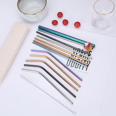 China Disposable wholesale custom logo eco cocktail stainless steel drinking straws reusable metal straw with brush and bag for sale