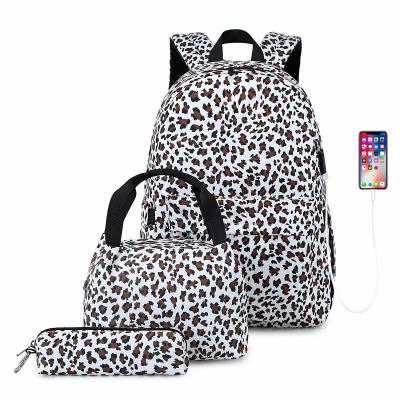 China Set 3 Anti Theft Printing Insulated Lunch Set Backpack School Bags With Lunch Bag Girls Kids With Usb 3 In 1 Orthopedic Bookbag for sale