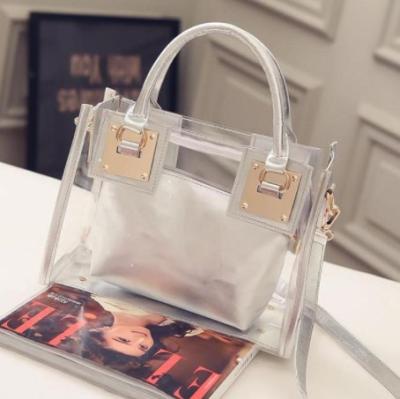 China Waterproof 2 in 1 PVC Jelly Ladies Hand Bags Transparent Shoulder Bags High Capacity Clear Bags Women Handbags for sale