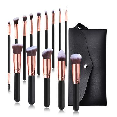 China Angular Blush Best Selling 14 Piece Makeup Brush Set Rose Gold Handle Black Cosmetics Eyeshadow Make Up Brushes Kit for sale