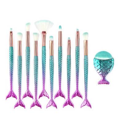 China Angular Blush 11pcs Make Up Brushes Kit Plastic Handle Hair Plastic Handle Mermaid Private Label Premium Synthetic Makeup Brush Set With Case for sale