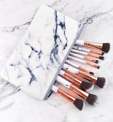 China Angular Blush High Quality Professional Private Label Makeup Brush 10pcs Marble Brushes Make Up With Bag for sale