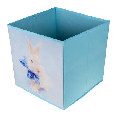 China Sustainable Custom Printed Cute Animal Non Woven Kids Toy Storage Boxes Cube Clothes Storage Box for sale