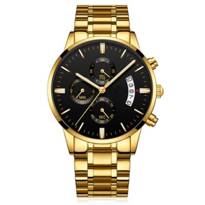 China Auto Date Custom Your Own Brand Quartz Men Watch Full Stainless Steel Good Quality Gold Watch Wholesale for sale