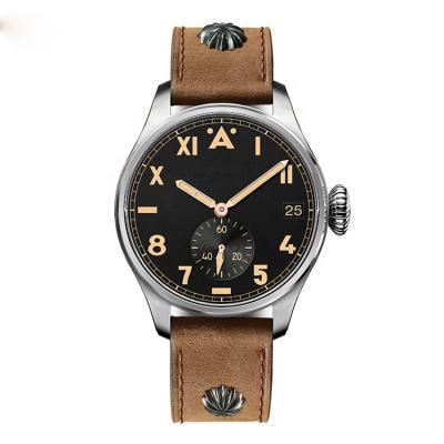 China Automatic Vintage Date Watch Design Gent SUEDE Strap Genuine Leather With Rivet Miyota 1L40 Movt Pilot Watch for sale