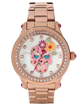 China Fine non-specific shinny new style design custom stone western ladies watch floral skull lady watch rose gold watch ladies for sale