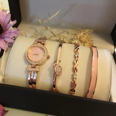 China New Arrival Fashionable Day/Date Lady Watch Set BROOM Make Up Bracelets Bangles Good Quality Rhinestone Case 3ATM Gift Watch Set 4 Pieces for sale