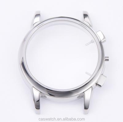 China Solid Stainless Steel Custom 45.5mm Watch Case With Polish Silver Button PE90 Movement Watch Case Parts for sale