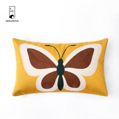 China High Quality Modern Yellow Home Anti-static Embroidery Butterfly Throw Pillowcase Decoration Cushion Cover Sofa Bed for sale