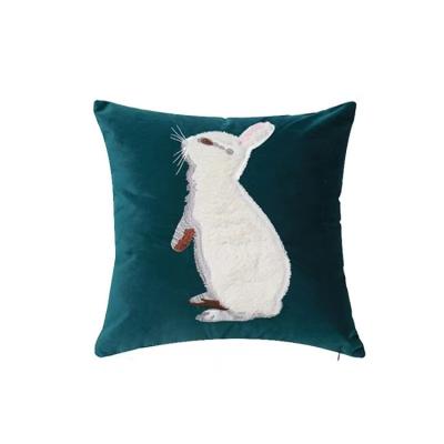 China High Quality European Style Folded Luxury Pillow Covers Velvet Rabbit Embroidery Cushion Cover For Sofa for sale