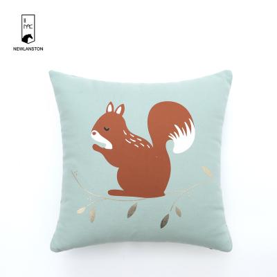 China Lovely Squirrel Print Anti-static Wholesale High Quality Children Recycled Cotton Easter Cushion Cover for sale