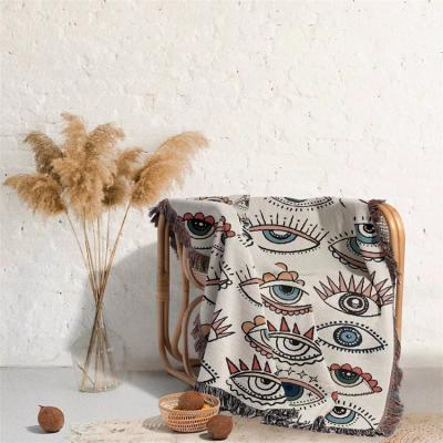 China PORTABLE Wholesale Customized Newlanston Pattern Camping Picnic Jacquard Weave Fantasy Eyes Blanket for sale