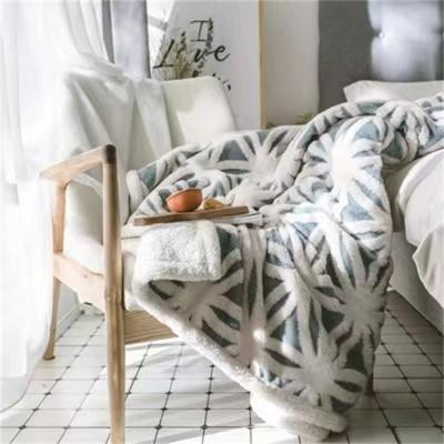 China Newlanston Folded Soft Cozy Jacquard Knit Double Layer Geometric Flower Thick Sherpa Blanket For Winter for sale