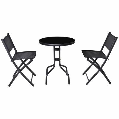 China Foldable Chair and KD Table 3pcs Patio Furniture Garden Metal Frame with Tempered Glass Cafe Leisure Set with KD Foldable Chair and Table for sale