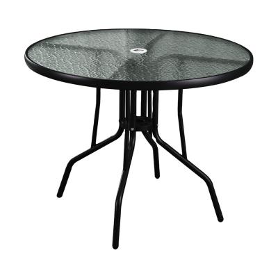 China Garden Portable Tempered Glass Leisure Round Table Steel Frame Outdoor Patio Table for sale