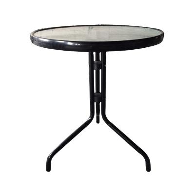 China Portable Iron Steel Table Sets Round Table Good Quality Round Glass Portable Steel Outdoor Table for sale