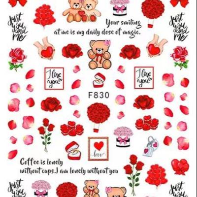 China 2022 2D New Valentine's Day Rose Heart Nail Sticker Decals Nail Art Decorations F830-F835 for sale