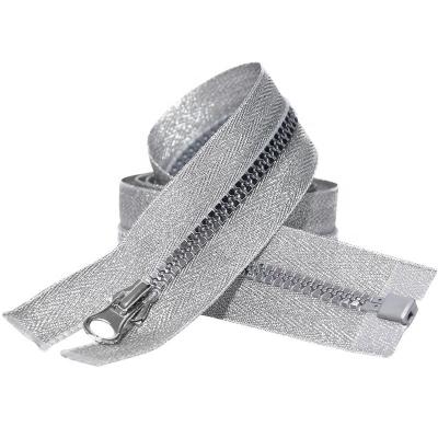 China Wholesale High Quality Long Chain Silvery Open End Multi-Size Multi-Size Resin #3 Auto Lock Plastic Stain Zippers For Clothes for sale