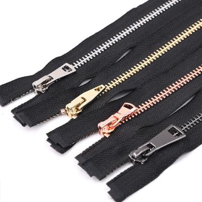 China Wholesale Black Thick Cloth Band #5 End End Copper Metal Auto Lock Zippers Rose Gold Tooth With Silver Metal Zipper Pull for sale