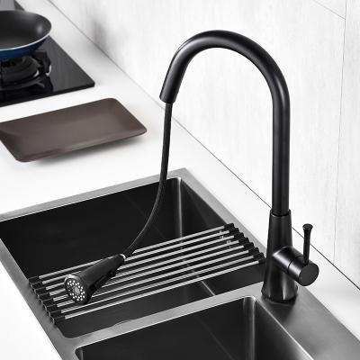 China Modern Brass Taps TIEMA One Handle Matte Black Single Hole Electric Water Sink Pull Out Kitchen Faucet for sale