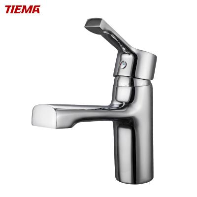 China Tiema Brand Popular Classic Chrome Bathroom Faucet Brass Metered High Quality Deck Mounted Basin Faucets for sale