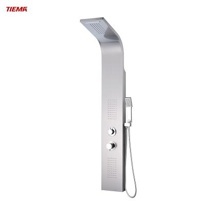 China With Sliding Bar TEIMA Tower 304 Stainless Steel Led Modern Bathroom Massage Rainfall Steam Shower Column Bamboo Wood Panel for sale