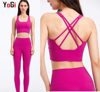 China 2 Pieces Sporty Breathable Hot Women Clothes Nude Sexy Bra Waist Leggings Pants Jogger Top Activewear Gym Fitness Sports Yoga Sets for sale