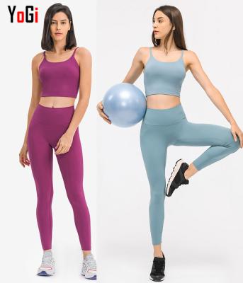 China 2021 Wholesale Women Breathable Spandex Plus Size Sports Fitness Active Wear Camisole Crop Top And Gaiters Suit Yoga Two Piece Set for sale