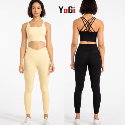 China 2022 2 Piece Women High Quality Nylon Spandex High Quality Nylon Spandex Activewear Equipment Fitness Yoga Cross Back Set V-Shape Gaiters for sale