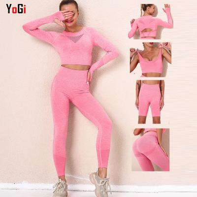 China Wholesale 4PCS Breathable Women EU/USA Size Long Sleeve Gym Fitness Shirts Seamless Fabric Workout Sports Yoga Set Suit for sale