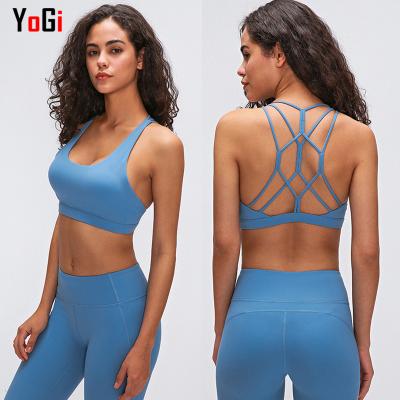 China High quality breathable ladies crisscross racerback design padded tank gym sports yoga backless bra set for women for sale