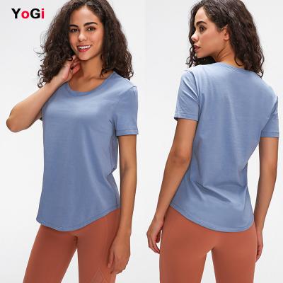 China OEM Breathable Women Short Sleeve Loose Blouse Cotton Yoga To Use Sports Fitness Yoga Tank Top T-Shirt for sale