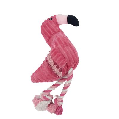 China Viable Hot Selling Interactive Dog Toy Funny Toy Dog Educational Plush Flamingo Squeak Chew Stuffed Pink Cotton Rope for sale