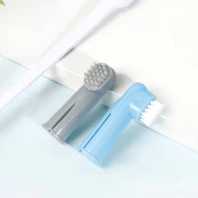 China Pet Grooming Products Dog Brush Pet Finger Plastic Toothbrush Teeth Care Stocked Cat Cleaning Too for sale