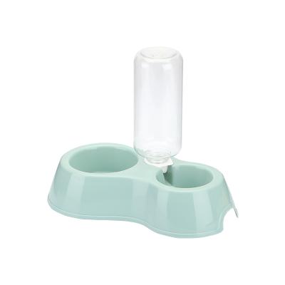 China Dual Stored Pet Double Bowl Pet Water And Food Candy Automatic Double Strap Cute Single Drinker Neck Color Plastic Food Bowl for sale