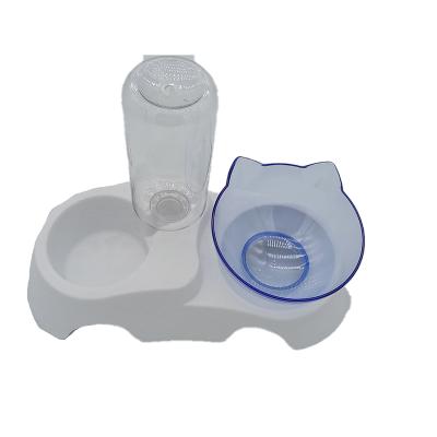 China Thorn Plastic Stocked Cat Dog Food Water Bowl Double Automatic Drinking Bowl Cervical Protection for sale