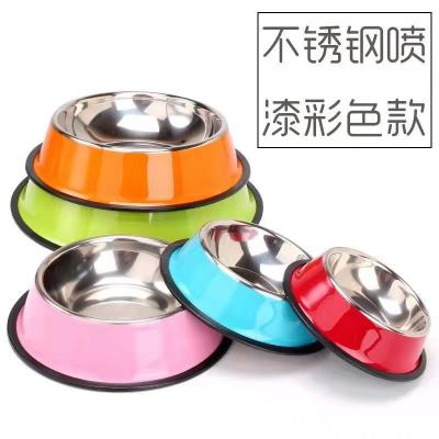 China Automatic Candy Color Bowl Pet Painted Stainless Steel Dog Food Bowl Cat Dog Universal Sustainable Use Bowl Ensures Cartoon Color for sale