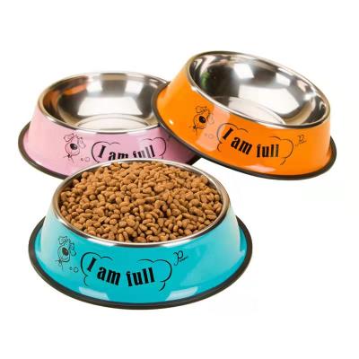 China Hot Selling Automatic Bowl Pet Painted Stainless Steel Dog Food Bowl Cat Dog Universal Print Sustainable Use Bowl Supplies Cartoon Colorful for sale