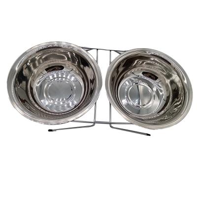 China Non-slip Automatic Pet Bowl Stainless Steel Dog With Middle Bracket Bowl Dog Food Bowl Small And Large Double Food for sale