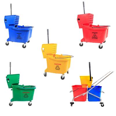 China Viable New Style Metal Bucket and Wringer Set Commercial Cleaning Cart Double with Mop Bucket Double Bucket Mop Wringer Cart for sale